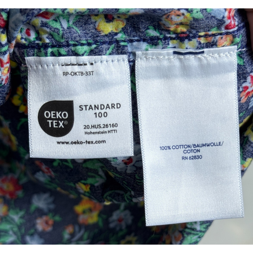 Lands End Mens Sz Large Blue Floral Camp Shirt Oeko Tex Dadcore Vacation Preppy - Picture 6 of 8